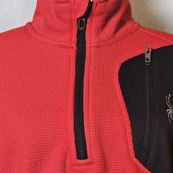 SPYDER Mens Cold WeatherQuarter Zip Pullover Red/Black Sweater/Sweatshirt SZ M - Picture 3 of 15